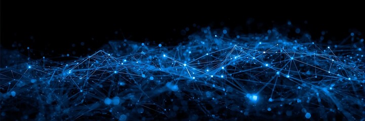 Blue abstract network connection background, depicting modern digital technology and global communication with a futuristic design and complex data infrastructure