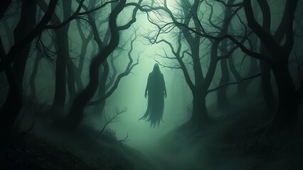 Obraz premium Nighttime Forest Scene with Mystical Figure