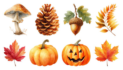 PNG Autumn nature icons collection, element set on transparent background