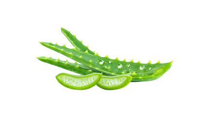 Naklejka premium A fresh slice of aloe vera showcasing its succulent texture and vibrant green color 
