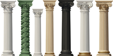 Ancient Greek and Roman Columns, Classical Architectural Pillars, Corinthian and Ionic Styles, Historic Stone Columns, Architectural Heritage Design Elements