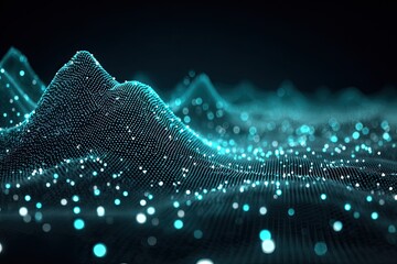 Abstract digital landscape of turquoise particles