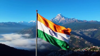 Indian flag fluttering on high mountains