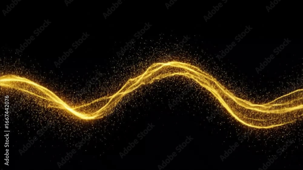 Fototapete dynamic golden energy wave flows through sparkling particles creating a magical, abstract visual.