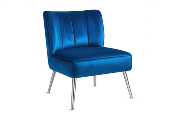 Fototapeta premium Stylish blue velvet chair with chrome legs, isolated on transparent background, perfect for interior design projects