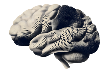 Trendy abstract cutout brain with a halftone dot patern