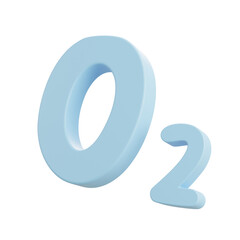 3D cartoon O2 chemical molecule symbol, isolated on white background, playful blue design representing oxygen, science, chemistry, research, and educational learning.