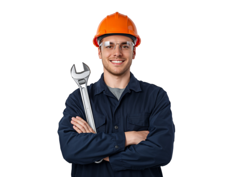 Confident skilled engineer ready to tackle challenges isolated transparent background