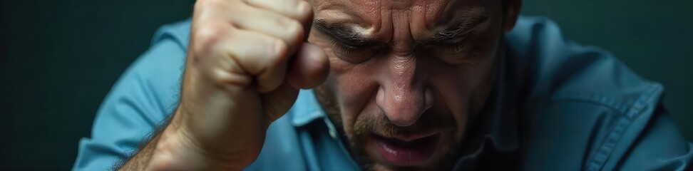 Close-up of a clenched fist, tense shoulders, and furrowed brow, suggesting overwhelming stress and anxiety The image conveys a feeling of pressure and emotional turmoil , challenge, pressure