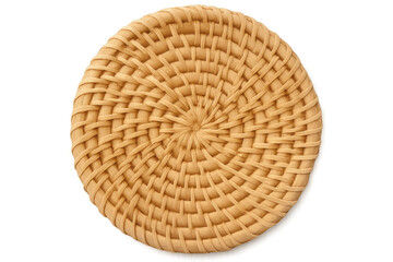 Round wicker coaster lying on transparent background