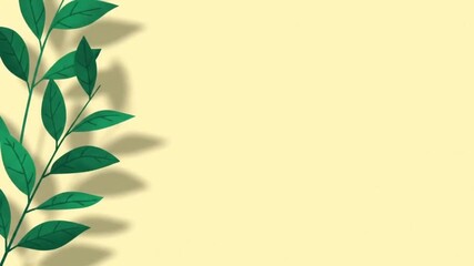Vibrant green leaves with elegant shadows create a serene, minimalist botanical backdrop on a soft yellow background, symbolizing organic growth and natural beauty - Powered by Adobe