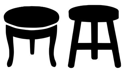Silhouettes of Two Stools in Black on White Background