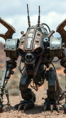 Futuristic Robot Sculpture in Desert Environment