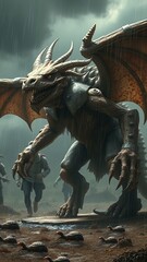 Fantasy Dragon Standing in Rain