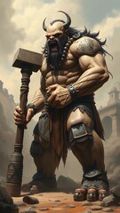 Mighty Barbarian in Dystopian Ruins