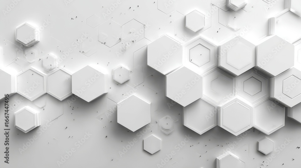 Poster modern white background with matte white cybersecurity elements, abstract digital protection concept