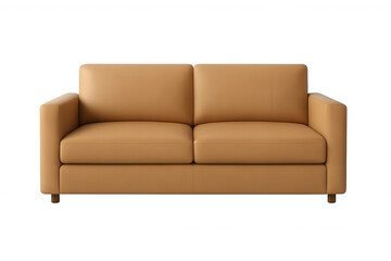 Fototapeta premium Leather sofa in warm brown tone, positioned against transparent backdrop for design rendering