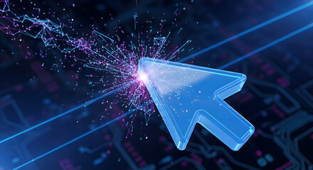 3D Arrow Cursor Hitting Digital Plexus Network