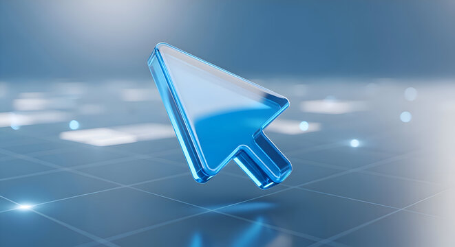 Transparent Blue Arrow Cursor on Abstract Grid