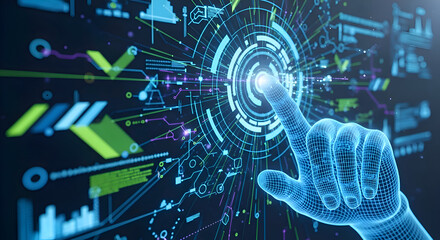 Hologram Hand Touching Digital Interface