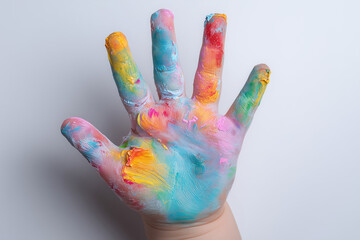 子供の手、絵具