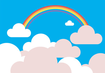 Colorful Rainbow Arcing Over Fluffy Pink and White Clouds.