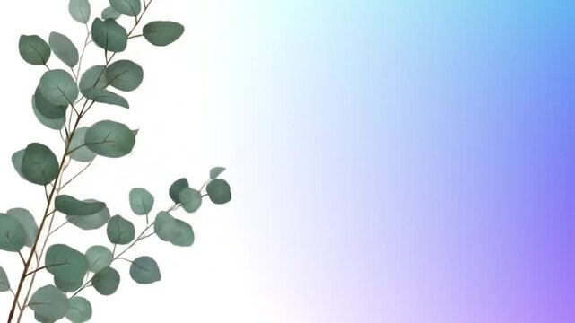 Elegant silver dollar eucalyptus branch with round leaves set against a soft pastel gradient of blue and purple for a serene design