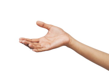 reaching hand on white background.
