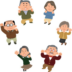 輪になってジャンプするシニアの男女