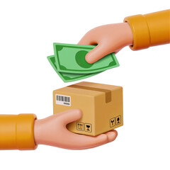 Cash On Delivery Concept with 3D Hands Exchanging Money and Package