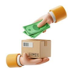 Cash On Delivery Concept with 3D Hands Exchanging Money and Package