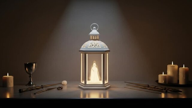 Magical candlelight tableau with ghost lantern