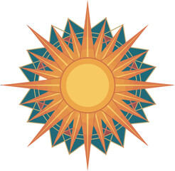 Geometric Orange Sun with Mandala-like Frame.