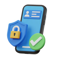 3D Illustration of KYC Verification with Mobile Phone, Shield Lock, and Checkmark Icon