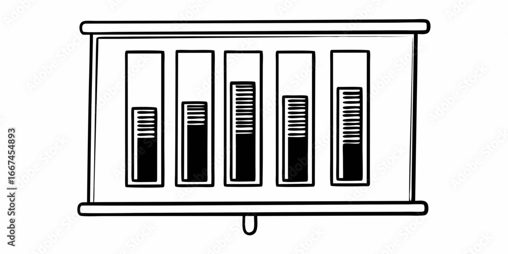 Poster presentation screen showing a bar graph with varying levels of progress indicated on the chart displ