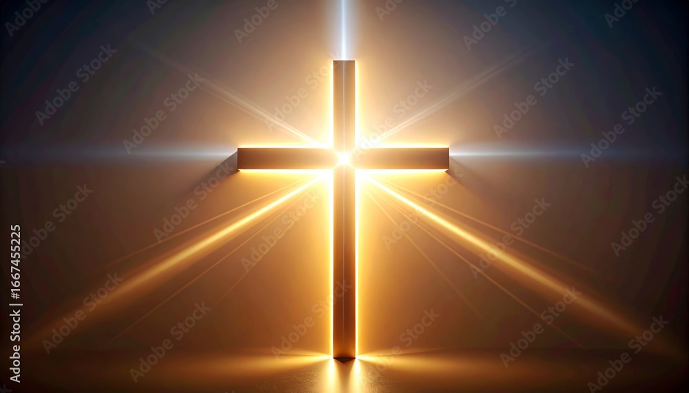 Poster abstract illuminated cross shining light beams on textured background