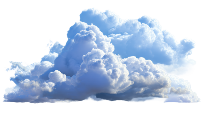 Dynamic Cumulus Clouds with Bright Sunlight Illumination Isolated on White Background, cut out transparent