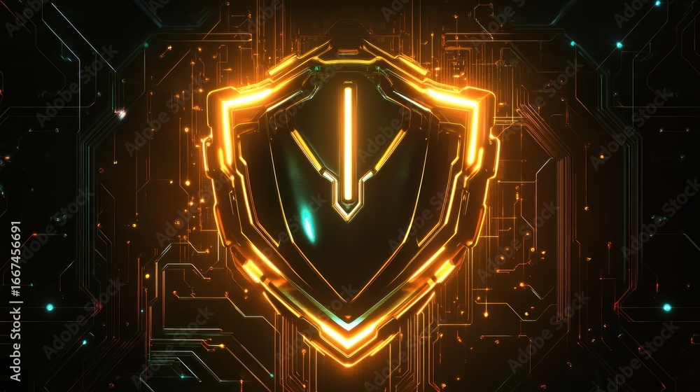 Aufkleber futuristic shield design with circuit patterns indicating cyber security