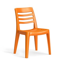 A bright orange plastic chair, perfect for outdoor and indoor use, adding a pop of color to any space.