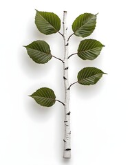 A beautifully detailed birch branch with vibrant green leaves against a white background, perfect for nature-themed designs.