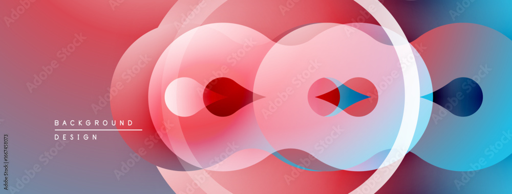 Poster abstract geometric shapes overlap, creating vibrant color gradients. smooth transitions between red,