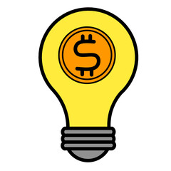 Yellow Light Bulb with Orange Dollar Coin Inside for Idea Economy
