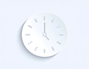 Minimalist White Clock Face Showing 5 OClock with Subtle Shadow.