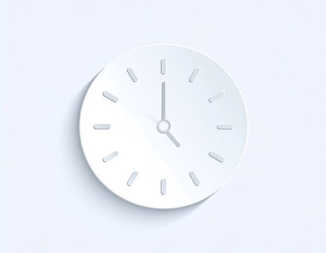 Minimalist White Clock Face Showing 5 OClock with Subtle Shadow. - Powered by Adobe