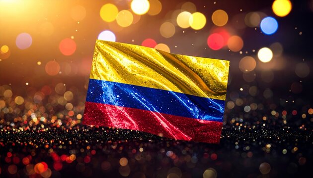 Sparkling Colombian flag with bokeh effect, patriotic symbol celebrating Colombia