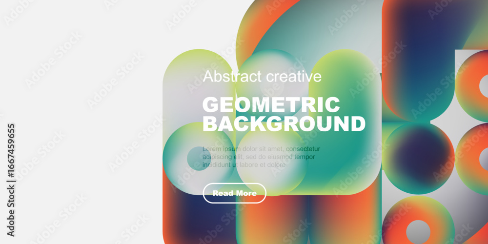 Poster vibrant abstract geometric background. colorful shapes overlap, creating dynamic visual effect. text