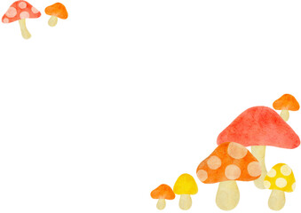 水彩で描いたカラフルなきのこのフレームイラスト