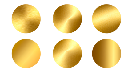 Six textured golden oval shapes with subtle shadows and lighting effects, cut out transparent