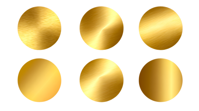 Six textured golden oval shapes with subtle shadows and lighting effects, cut out transparent