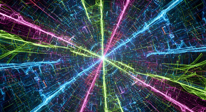 Abstract Neon Light Trails Converging Point